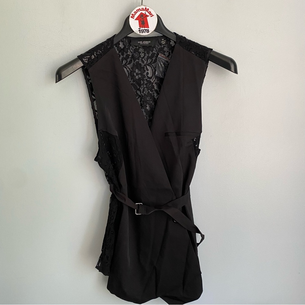 NEW Kris Jenner Kollection Black Vest Top Lace Back